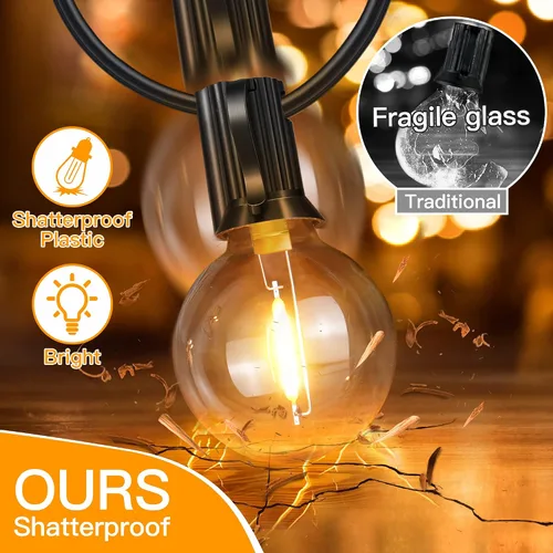 Miniatura 2 de Ollny Cadena de luces para exteriores de 25 pies, impermeable, conectable, inastillable, con 13 Edison + 1 bombilla LED de repuesto enchufable