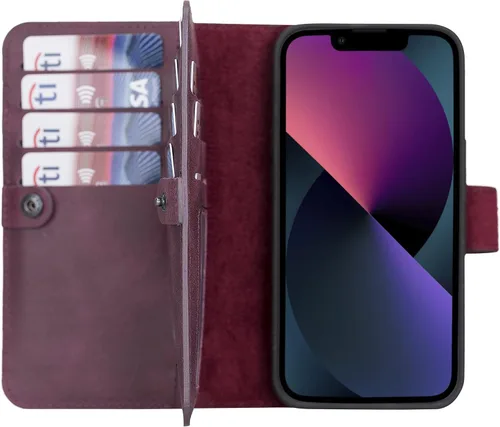 Miniatura 64 de HARDISTON Funda de piel auténtica de alta calidad hecha a mano para iPhone 11 Pro de 5.8 pulgadas, tarjeteros de doble folio, funda magnética Negro