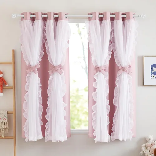 Miniatura 19 de PONY DANCE Cortinas con Volantes de Doble Capa con Superposición Transparente, Decoración Elegante para Ventanas de Diseño Rústico Francés de Campo