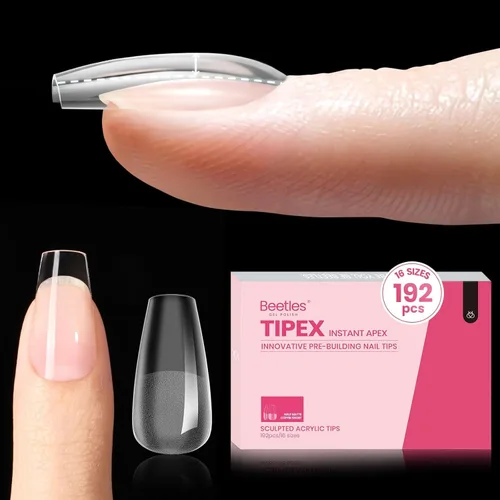 Miniatura 7 de Beetles Tipex - Uñas postizas con ápice instantáneo, 192 uñas, preconstruidas y pregrabadas, largas, cuadradas, fuertes y gruesas, uñas postizas a