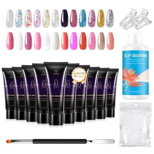 Poly Gel - Juego de 10 colores al azar para crear rápidamente extensiones de uñas UV/LED en seco, gel de mejora de extensión de uñas para