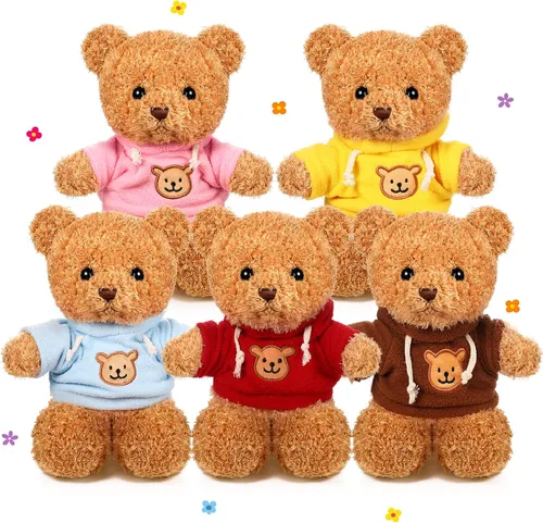 Miniatura 10 de HyDren 5 piezas de osos de peluche animales suaves juguetes de felpa de San Valentín, 12 pulgadas, lindo oso pequeño y lanudo con capucha y corbatín