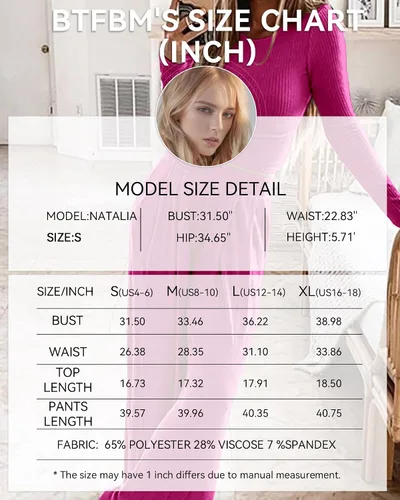 Miniatura 5 de BTFBM Conjunto de dos piezas para mujer, de manga larga, ajustado, de punto acanalado, holgado, pantalón de pierna ancha, ropa casual