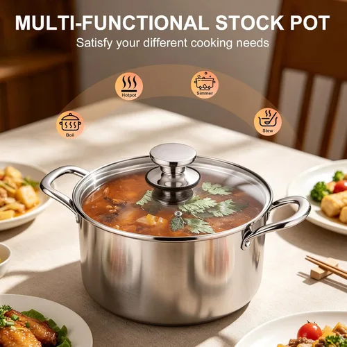 Miniatura 6 de P&P CHEF Olla de 4 cuartos de galón de acero inoxidable tricapa, olla de 4 cuartos de galón para cocinar pasta con tapa visible para sopa
