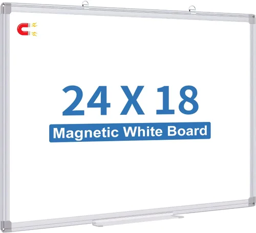 Pizarra blanca de borrado en seco, pizarra magnética de borrado en seco de 24 x 18 pulgadas para pared, marco de aluminio para colgar, pizarra