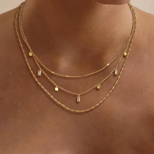 Miniatura 2 de Fwlisesa Collares en capas para mujer, conjunto de collares de oro delicado, collar de gargantilla chapado en oro de 14k, con circonita cúbica