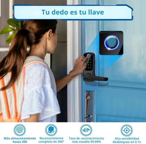 Miniatura 3 de Cerradura de puerta inteligente con asa, cerradura digital de entrada sin llave para puerta delantera/interior, cerraduras exteriores de huellas