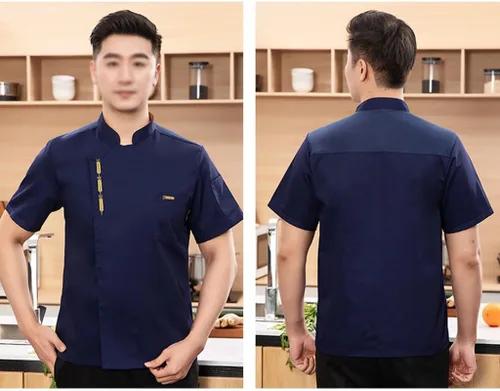 Miniatura 3 de Mujeres Hombres Chef Uniformes Manga Corta Chef Ropa Botón Chef Abrigos Ropa para Restaurante Hotel Hogar