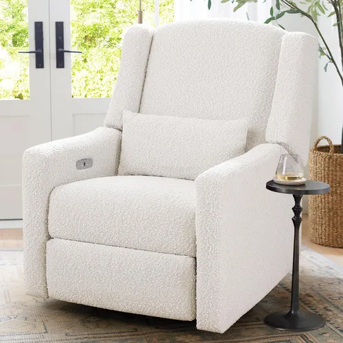 Miniatura 9 de Silla reclinable eléctrica giratoria, planeador grande para guardería con puerto de carga USB, mecedora tapizada de felpilla para dormitorio