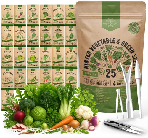 Organo Republic 25 variedades de semillas de vegetales de invierno y verdes para jardinería en exteriores e interiores en el hogar 27670+ semillas