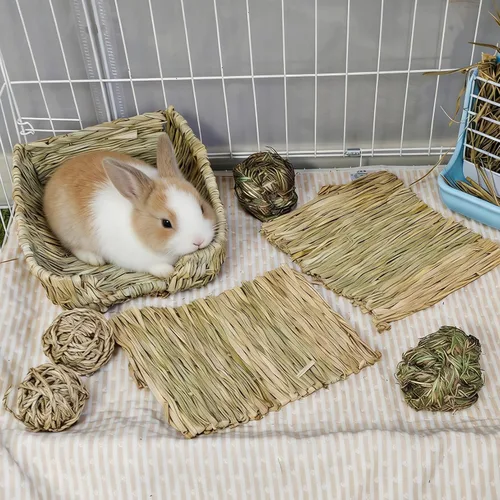 Miniatura 3 de Hamiledyi Cama de hierba de conejo, alfombrilla de heno natural hecha a mano, bolas masticables para conejo, jerbo, chinchilla, cobaya, hurón, otros