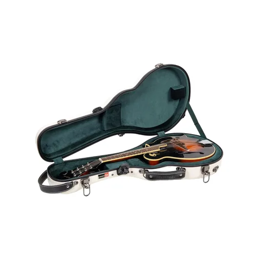 Miniatura 23 de Crossrock Estuche de mandolina de fibra de vidrio – contorneado para estilo F (se adapta a Gibson F5) Brillo plateado, terciopelo verde bosque