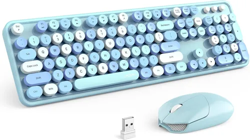 Miniatura 12 de Combo de teclado y mouse inalámbricos MOFII, teclado de tamaño completo estilo máquina de escribir con almohadilla numérica y mouse USB 2 en 1 Azul