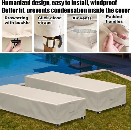 Miniatura 6 de Funda para tumbona para exteriores, 1 paquete de fundas para sillas de patio, impermeables, 600D, material resistente a la intemperie, protección