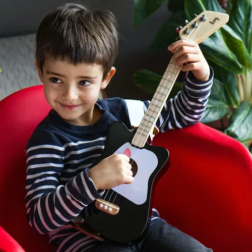 Miniatura 5 de Loog Mini - Guitarra acústica infantil para principiantes, 3 cuerdas a partir de 3 años, aplicación de aprendizaje y lecciones incluidas Amarillo