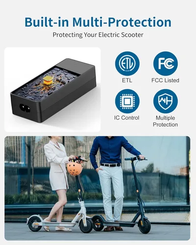 Miniatura 7 de VHBW Cargador de 42V 2A para batería de scooter de iones de litio de 36V, enchufe DC ID de 0.315 in OD 0.197 in, para Bird Air/Flex/One, Xiaomi