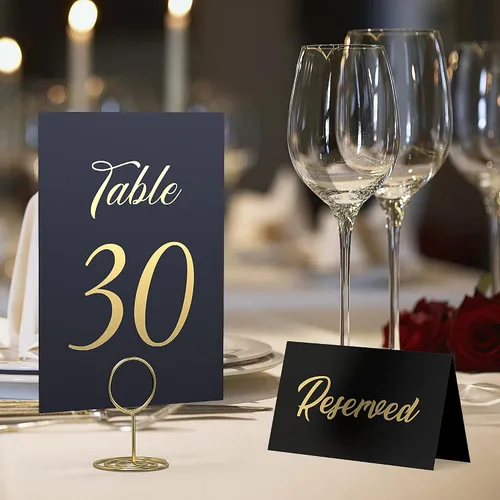 Miniatura 4 de Números de mesa negros del 1 al 30 de 4 x 6 con cabeza y tarjetas de números de mesa de regalo, letreros de cartulina para asientos de boda