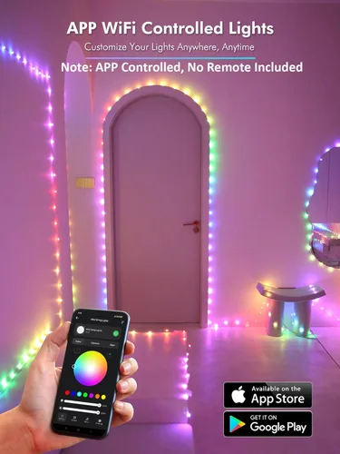 Miniatura 4 de BrizLabs Guirnalda de luces inteligentes, 66 pies, 200 luces LED WiFi 4 de julio, control de aplicación, regulable, luz roja, blanca, azul, 200 LED