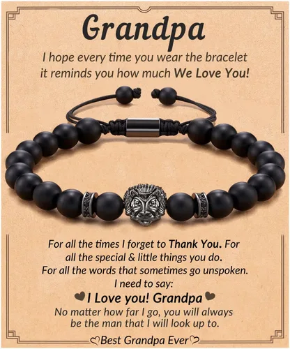 HGDEER Regalos del día del padre para papá, padrastro, abuelo, tío, marido, novio, hijo, hermano, ágata negra y ojo de tigre, pulsera de piedra para