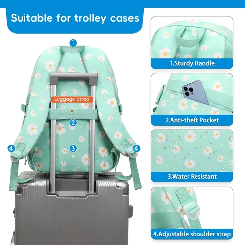 Miniatura 4 de Daisy - Mochila escolar para niñas, con lonchera, juego de bolsa de libros, mochilas para adolescentes y niñas