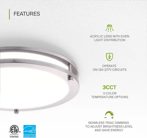 Miniatura 4 de ASD Lámpara LED de techo de montaje empotrado de 18 pulgadas, interruptor de 28 W, 100-277 V, 2750 lúmenes, 3000 K/4000 K/5000 K, regulable, Níquel
