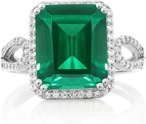 Miniatura 14 de Gem Stone King 5-8 Cttw Halo Ring for Women 925 Sterling Silver Emerald Cut 12X10MM Gemstone Birthstone Fine Jewelry for Her Mom Wife