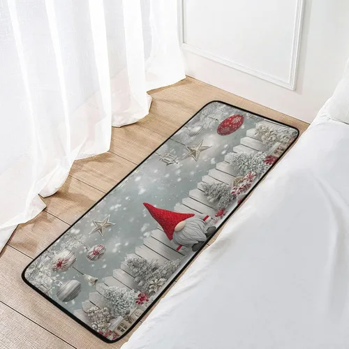 Miniatura 7 de Alfombra de cocina de madera con copos de nieve de gnomo, antifatiga, campanilla de Navidad, luz de estrella, tapete decorativo de cocina, Gnomo