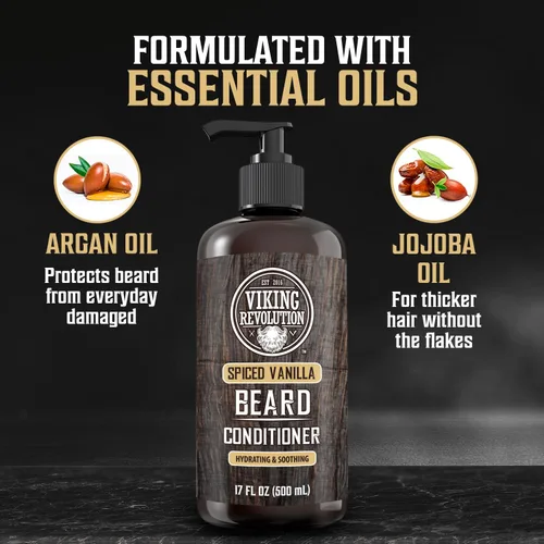 Miniatura 3 de Viking Revolution Acondicionador de barba de vainilla especiada para hombres con aceite de argán y aceite de jojoba, suavizante y fortalecedor