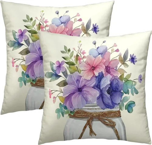 Miniatura 41 de Juego de 2 fundas de cojín decorativas con bandera americana y flores de amapola roja y azul, 16 x 16 pulgadas, fundas cuadradas para sofá, sillón