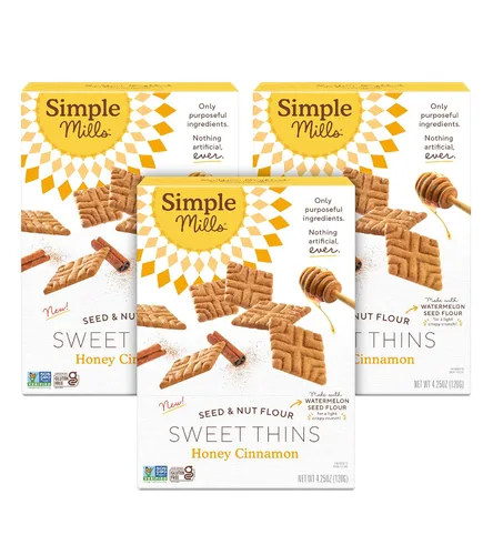 Simple Mills Sweet Thins Cookies, harina de semillas y nueces, miel y canela, sin gluten, apto para paleo, aperitivos saludables, 4.25 onzas