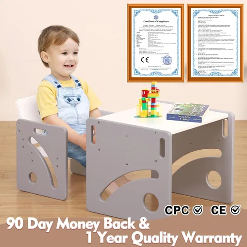 Miniatura 6 de FUNLIO Juego de mesa y silla ajustable para niños de 1 a 3 años, Juego de mesa y silla de madera maciza Montessori de calidad, Juego de mesa y silla