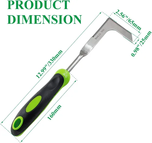 Miniatura 5 de Jiozermi Herramienta de extracción de malezas de mano, herramienta de acero inoxidable en forma de L para jardín, herramienta de desbrozadora