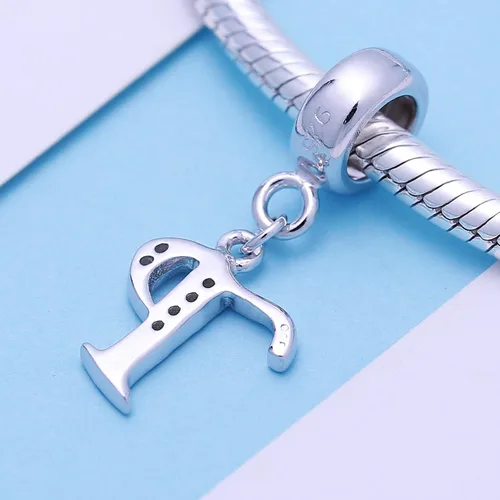 Miniatura 74 de ABUN Abalorio de plata de ley 925 con letra A a la Z, espaciador de inicial, con circonita cúbica transparete colgante, auténtica, para pulseras