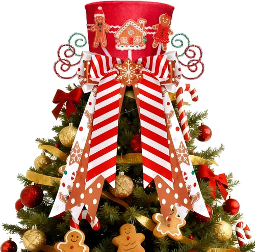 CiyvoLyeen Adorno de Árbol de Navidad de Pan de Jengibre, Sombrero Rojo Superior con Galletas de Casa de Pan de Jengibre de Bastón de Caramelo, Pan