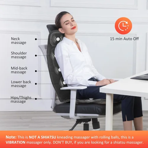 Miniatura 3 de Snailax Masajeador de espalda de vibración con calor, almohadilla para silla de masaje con espuma viscoelástica lumbar para el cuello, 10 motores