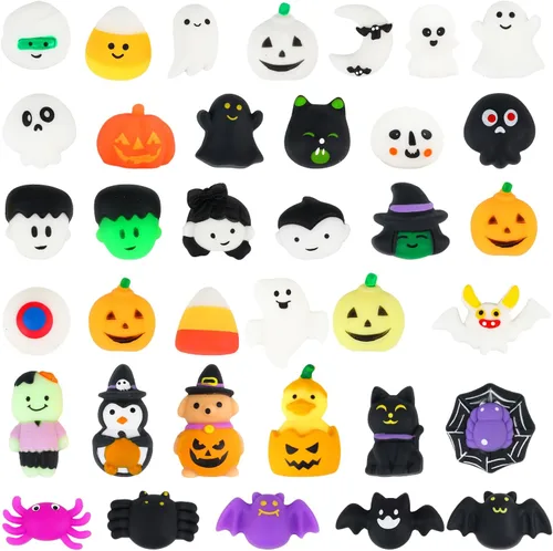 SULOLI - 36 piezas de juguetes de mochi de Halloween para apretar, juguetes para aliviar el estrés y la ansiedad, rellenos para bolsas de regalo