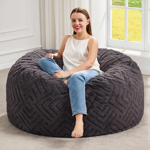 Hobestluk Sillas de Puf para Adultos, Silla de Puf con Relleno, Bolsas Grandes con Funda de Felpa en Relieve, Sillas de Puf Gigantes para Adultos