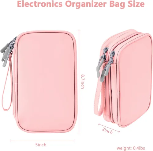 Miniatura 2 de Organizador de viaje electrónico, bolsa de accesorios tecnológicos para cables/cargador y cables (rosa, PU-M)