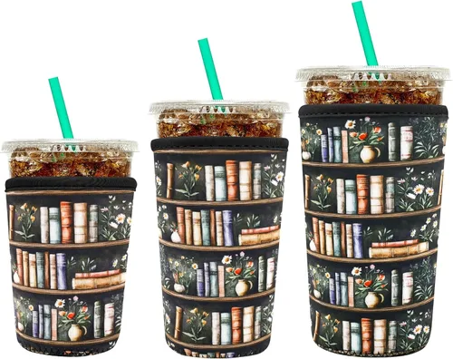 Miniatura 25 de YR Funda aislante de neopreno reutilizable para tazas de café helado, paquete de 3 fundas para bebidas heladas y calientes, enfriador de bebidas