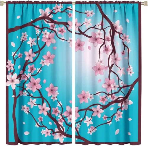 Cortinas de flores de cerezo, flores rosas japonesas, flores de primavera, bonitas cortinas de poliéster para ventana, para dormitorio, sala de