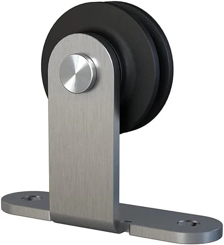 Miniatura 8 de JUBEST Kit de herrajes para puerta corrediza de granero de níquel satinado, kit de riel plano de una sola puerta, rodillo montado en la parte