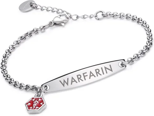 Miniatura 95 de LinnaLove - Pulsera de identificación de alerta médica con cadena Rolo simple pregrabada para mujer
