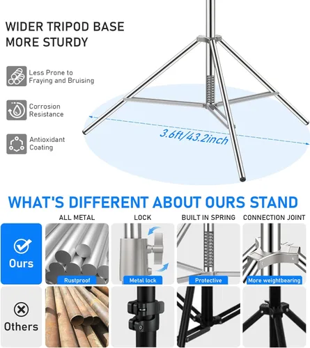 Miniatura 4 de Paquete de 2 soportes de luz de acero inoxidable de 9.2 pies/110 pulgadas, trípode de soporte de luz de fotografía resistente con adaptador