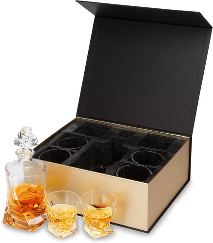 Miniatura 2 de KANARS Juego de decantador de whisky, decantador de licor de cristal de alta calidad con 6 vasos antiguos para cóctel, whisky escocés, whisky