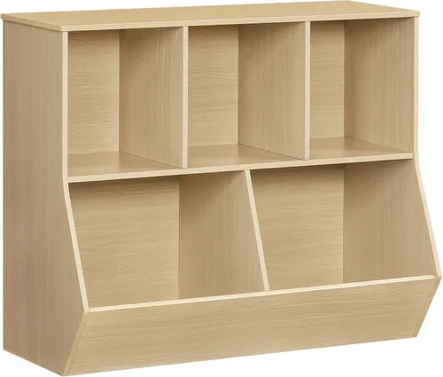 Miniatura 12 de HOOBRO Estantería para niños, estantería con cabecera, cubo de almacenamiento de juguetes, estantería para juguetes de niños, gabinete