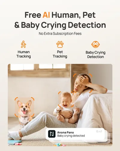 Miniatura 4 de Anona cámara interior 4K UHD, cámara de seguridad para mascotas/perros/bebés con aplicación para teléfono, 360° de paneo y tilt, Wi-Fi 6 de doble