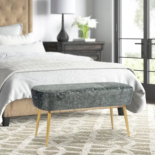 Miniatura 11 de Homebeez Banco otomano de terciopelo de 35 pulgadas de largo, banco otomano de cama auxiliar con patas de metal dorado, tocador para entrada, sala