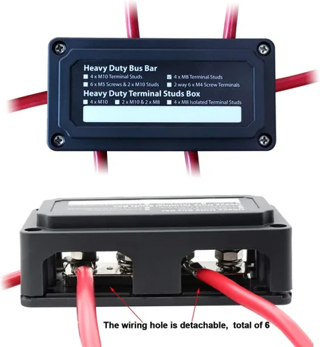Miniatura 4 de Caja de barra de bus de 300 A (negro) con cubierta 4 pernos de 5/16 pulgadas (M8) Barra colectora de bloque de distribución de energía de 300