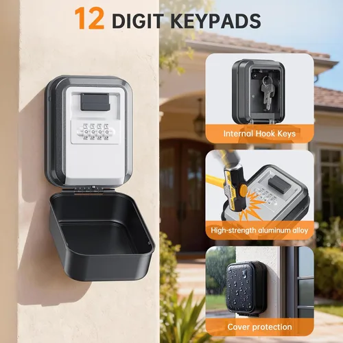 Miniatura 6 de Caja de Seguridad para Llaves con Diales Luminosos, Caja de Seguridad Impermeable para Montaje en Pared para Llaves con Código, Caja de Seguridad