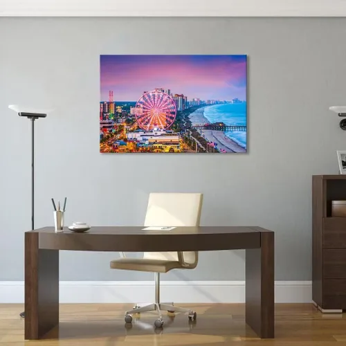 Miniatura 4 de Myrtle Beach - Arte de pared con diseño de horizonte de la ciudad de Carolina del Sur, Estados Unidos, para oficina, sala de estar, dormitorio